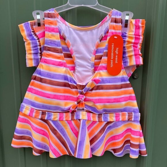 Girls Mermaid Bikini & Striped Tankini Swimsuit Bathing Suit 2-Pack Size XL - Picture 4 of 12